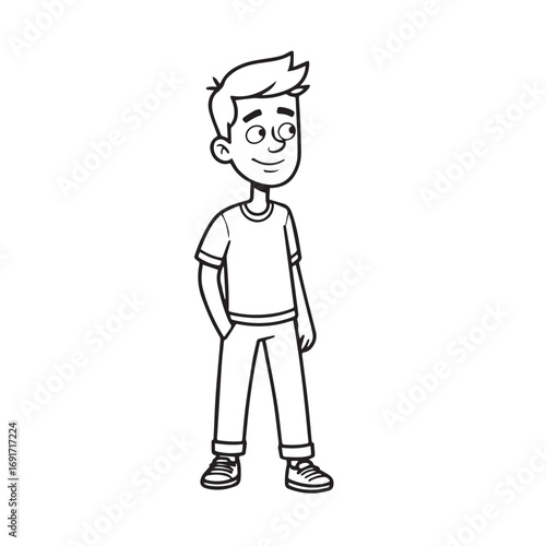 Handsome Man Black and White Illustration Vector Image Male Portrait Fashion Sketch Line Art Design	
