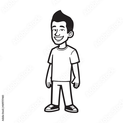 Handsome Man Black and White Illustration Vector Image Male Portrait Fashion Sketch Line Art Design	