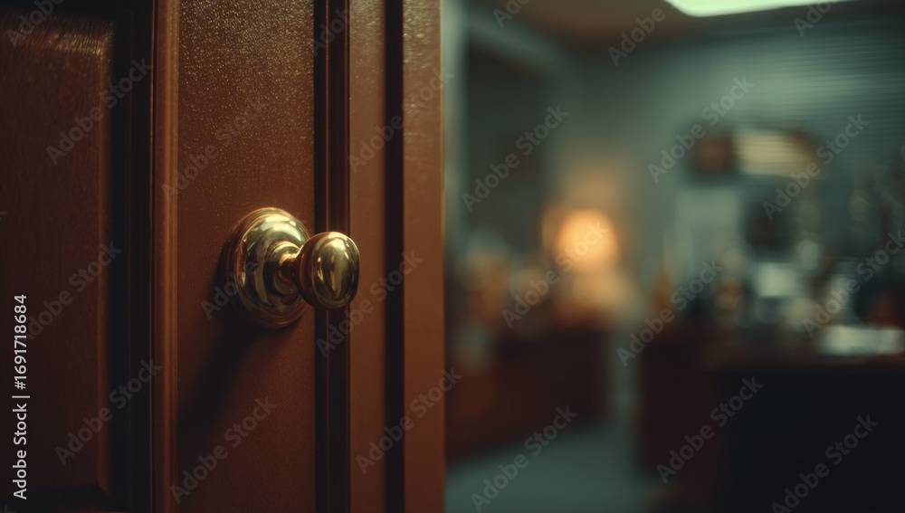 Obraz premium Close-up view of a door opening into a dimly lit room