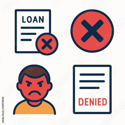Loan denial concept with angry person and rejected document illustration.
