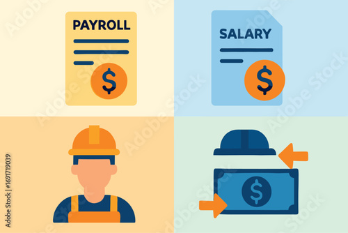 Payroll and Salary Concepts with Worker Illustration.