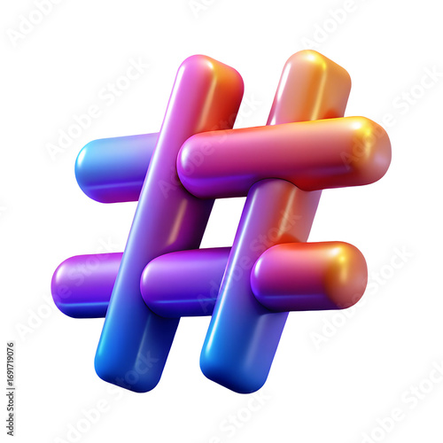 3d gradient hashtag symbol isolated for social media communication transparent background 