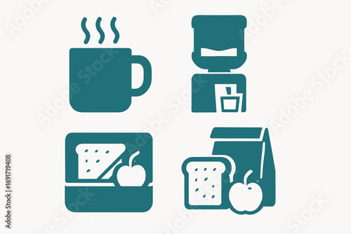 Office Lunch and Coffee Break Icon Set.
