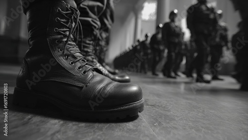Close-up of military boots, parade
