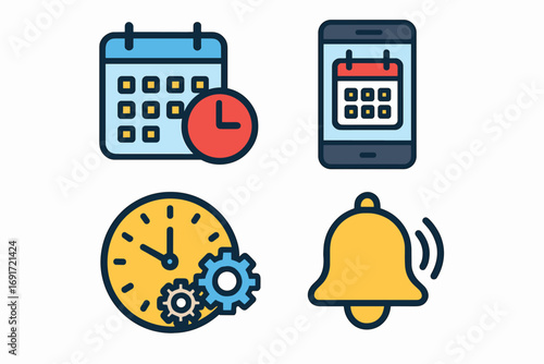 Time Management and Scheduling Icons Set.
