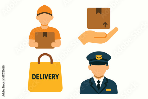 Delivery service icons representing courier and package delivery.