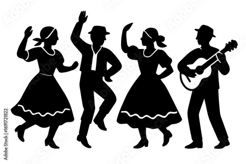 Traditional Folk Dance Silhouette with Guitar Player