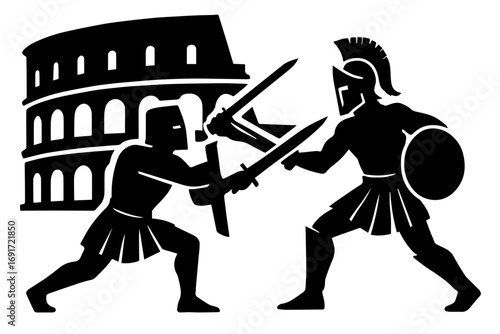 Ancient Roman Gladiators Fighting in the Colosseum
