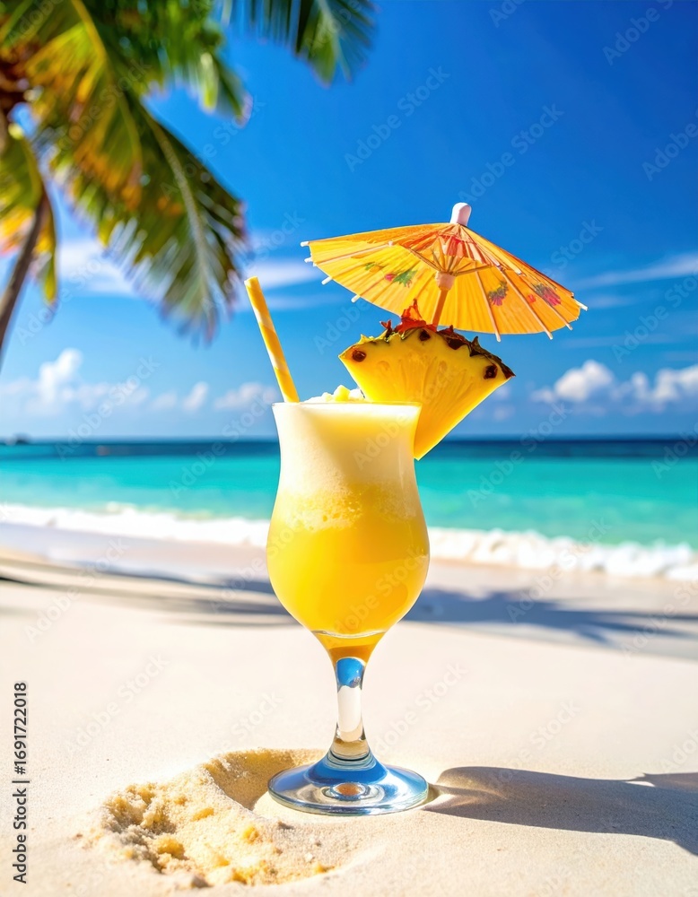 Obraz premium Tropical Pineapple Cocktail at a Beach Resort