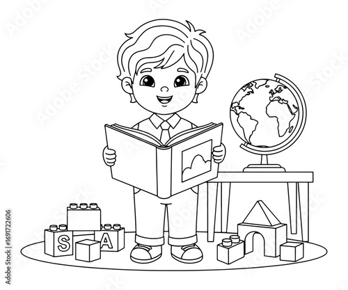Cute Kindergarten Teacher Cartoon Line Art Illustration