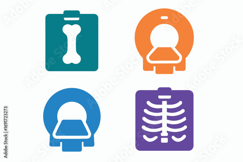 Medical imaging equipment and bone structure illustrations for healthcare.