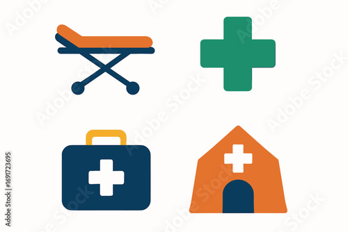 Medical emergency icons representing healthcare and medical assistance.