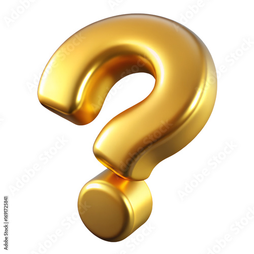 Golden question mark symbol 3d rendering abstract concept design element transparent background