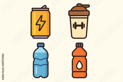 various drinks and beverages for sports and fitness.