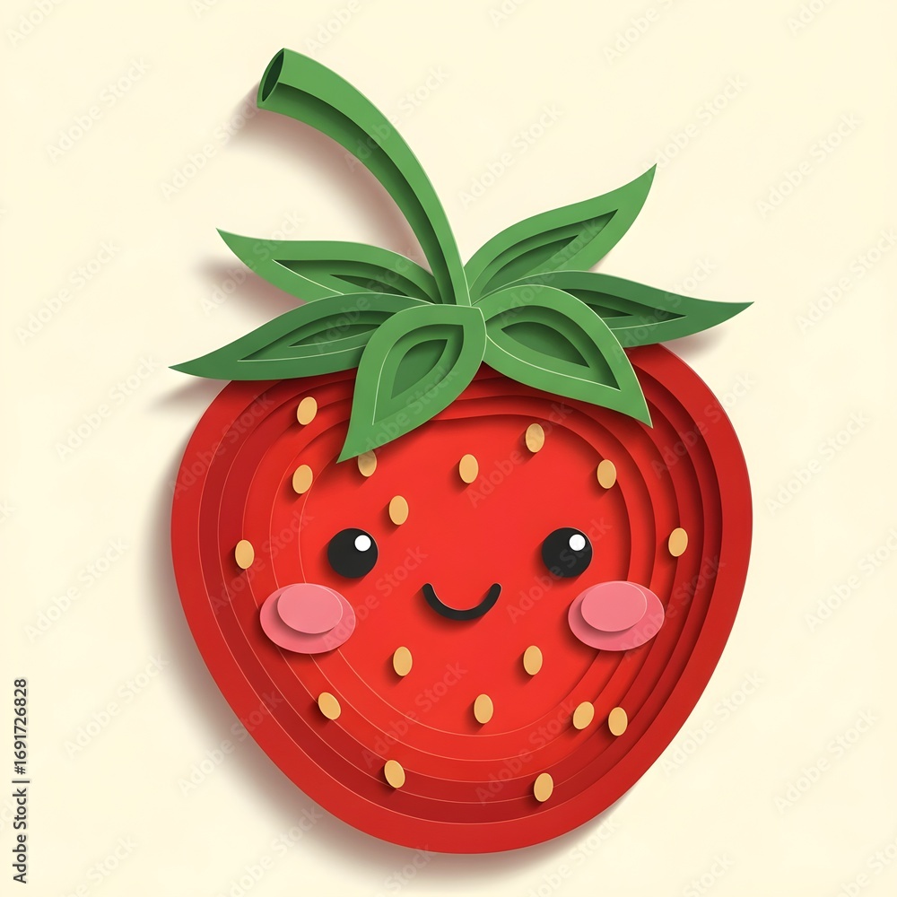 Obraz premium Papercut Strawberry Friend Character