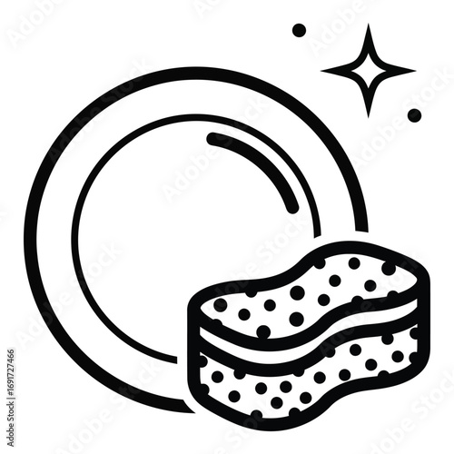 Vector art of clean plate and sponge icon with sparkle detail