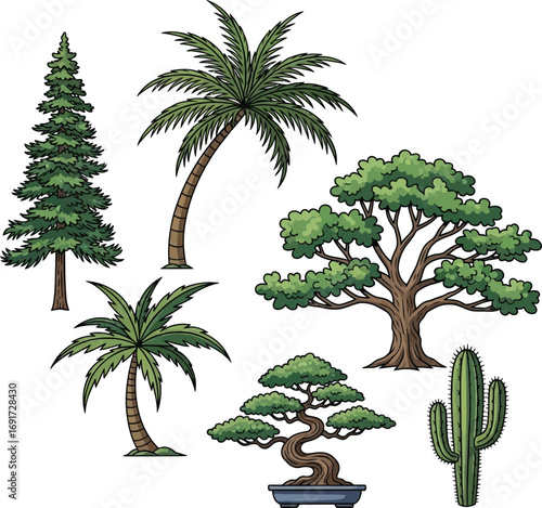set of palm trees vector