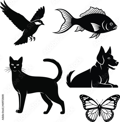 set of cats silhouettes