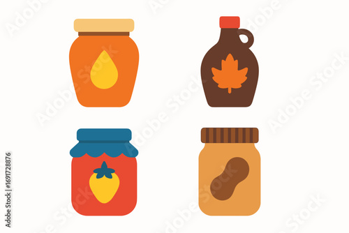 Four Different Types of Sweetened Food Products in Jars.