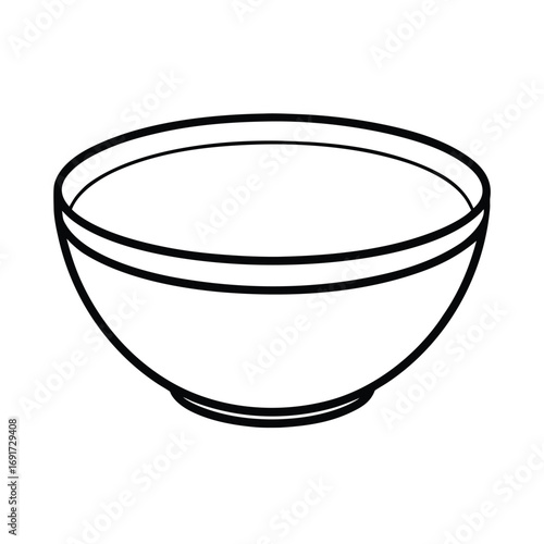 Black and white line art of a simple bowl on a white background Keywords: bowl, dish, container