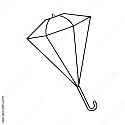 Black and white outline drawing of a closed umbrella