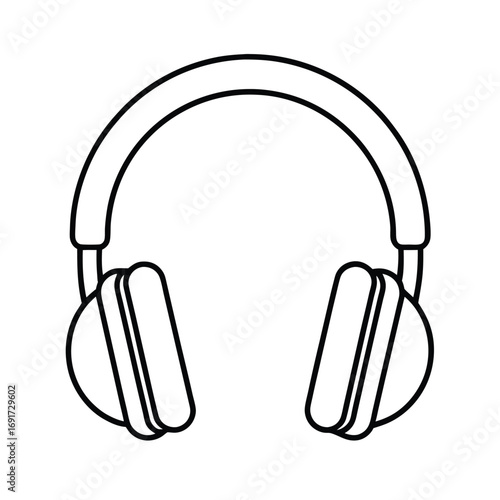 Black and white outline icon of headphones audio music