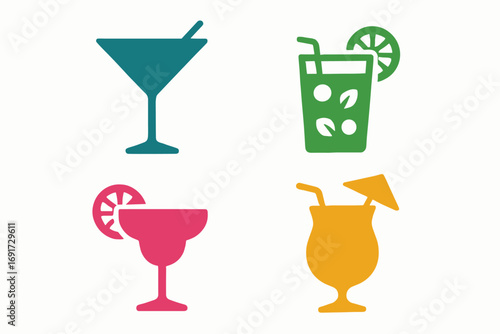 Four Colorful Cocktail Icons.