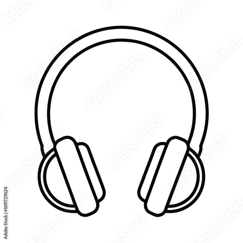 Black and white outline icon of headphones audio music