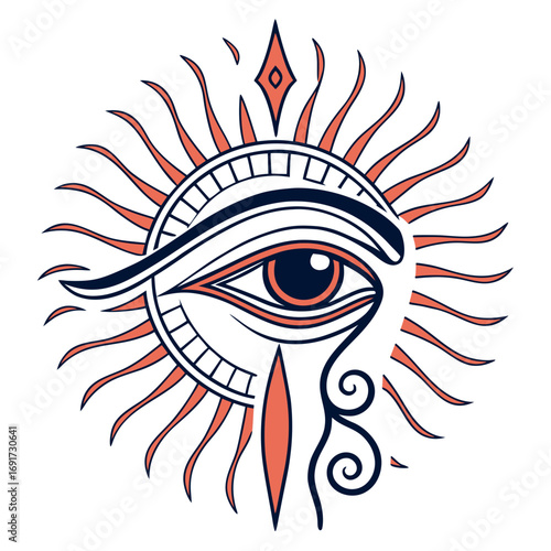 Stylized Egyptian Eye of Horus symbol with sun rays Keywords: eye of horus,egyptian eye,eye of