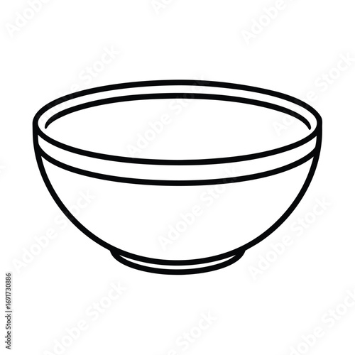 Outline Illustration of a Round Bowl on White Background