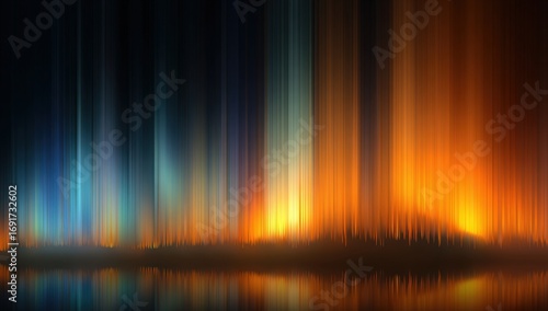 Abstract aurora borealis reflecting on water