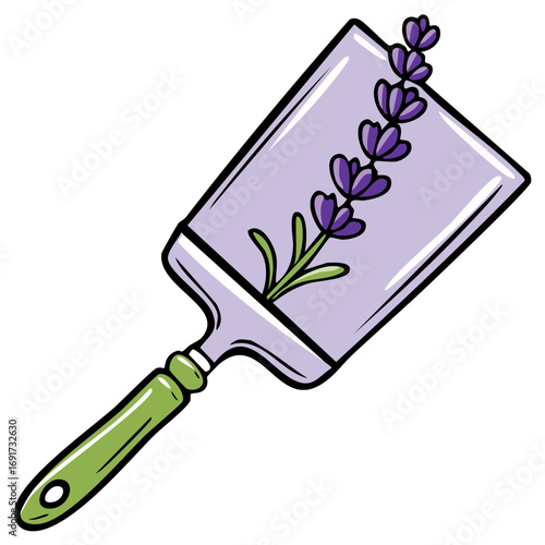 Illustrated putty knife with a sprig of lavender for creative DIY and spring renovation concepts