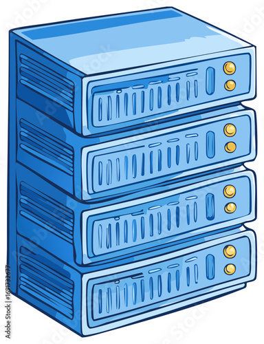 Blue Server Rack Stacked Network Data Storage System Vector Illustration
