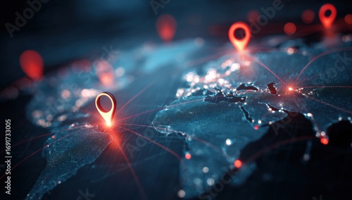 Wallpaper Mural Global network map with glowing location markers (2) Torontodigital.ca