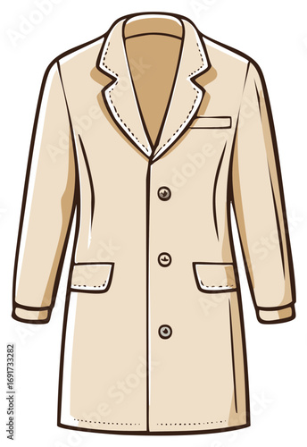 Light Beige Long Overcoat Illustration with Buttons and Pockets