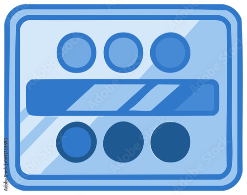 Blue Clapperboard Illustration with Circles and Rectangle Shapes in Stylized Design