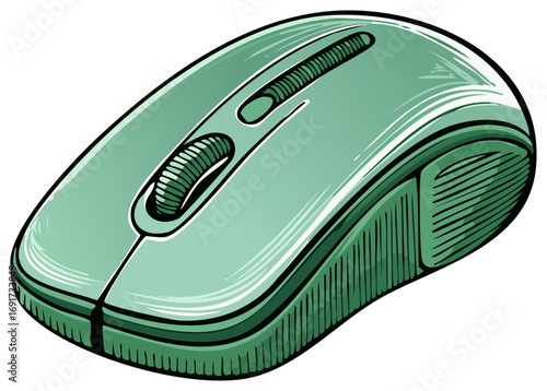 Stylized illustration of a computer mouse in shades of green