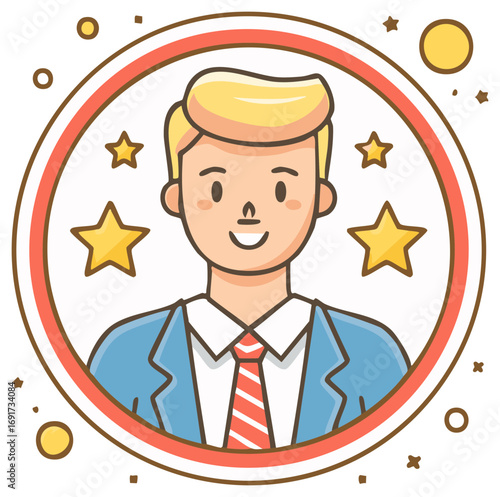 Man Avatar with Stars Icon Design. Elegant Business Concept.