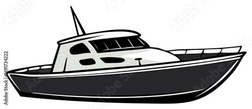 Stylized Motor Yacht Vessel Graphic Art Design Icon
