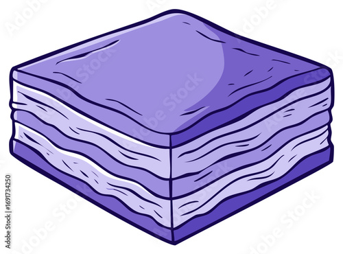 Isometric cartoon illustration of a stack of neatly folded purple towels