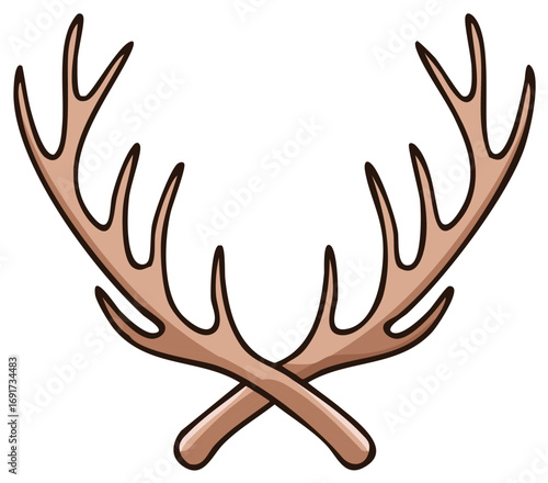 Crossed Antlers: Cartoon Illustration of Stag Horns for Decoration and Logo Design