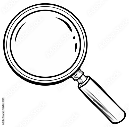 Simple black and white line art of a magnifying glass for search and investigation