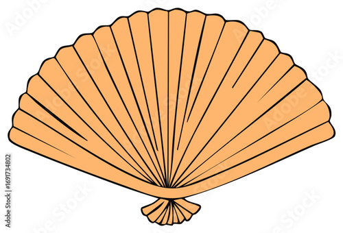 Elegant Peach Folding Hand Fan with Black Outlines in Decorative Style