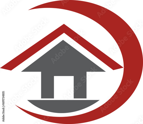 Real Estate Logo Modern House within Crescent