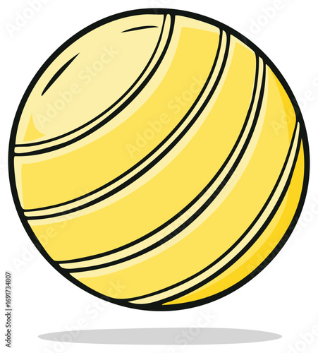 Vibrant yellow striped ball graphic with playful design and subtle shadow