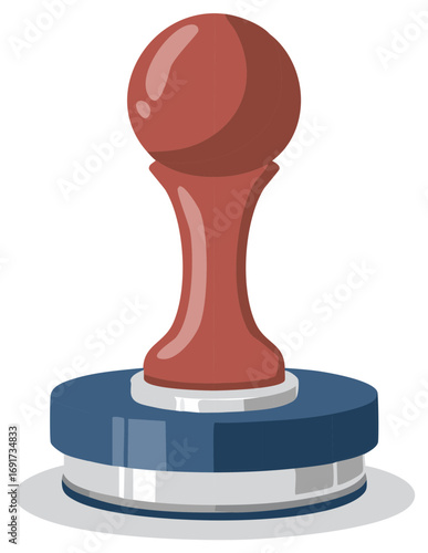 Vector Graphic Illustration of a Classic Rubber Stamp with Red Handle and Blue Base