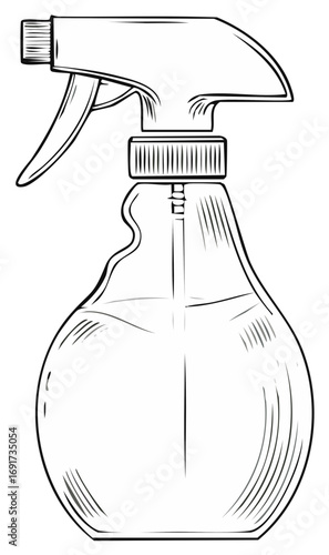 Classic Spray Bottle Line Art Illustration for Cleaning Gardening or Hair Care Needs