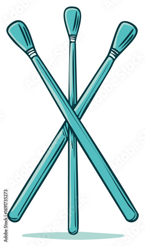 Three Blue Cotton Swabs Crossing Each Other Hygienic Swabs for Medical Use