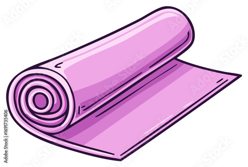 Rolled up pink yoga mat cartoon style illustration