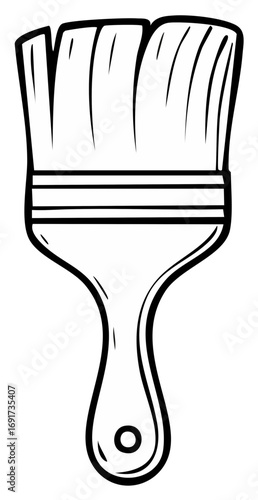 Bold outline illustration of a paintbrush. Simple black and white line art icon for painting, art, and home renovation.